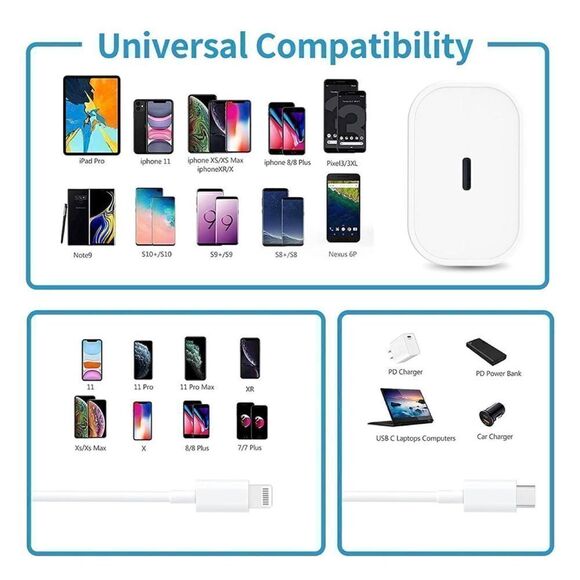 2-Pack 20W MFI Certified Fast Charger w/ 6.6Ft Cable for iphone 14 13 12 Pro Max - Picture 6 of 7